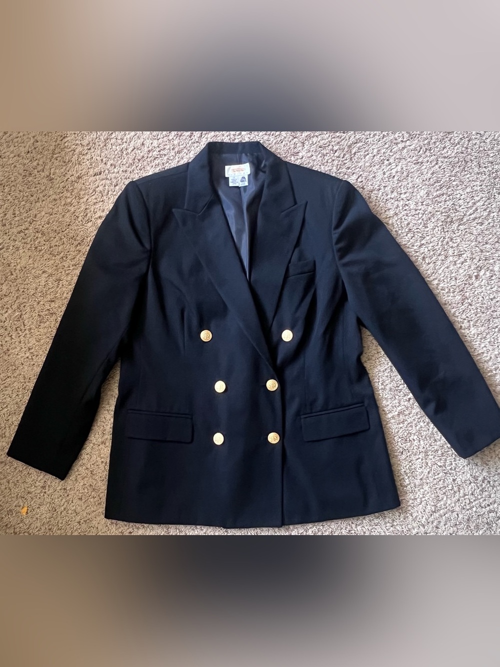 Talbots Black Double-Breasted Blazer with Gold Buttons